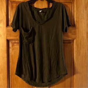 Z Supply Deep Green Suede V-Neck Short Sleeve Pocket Tee